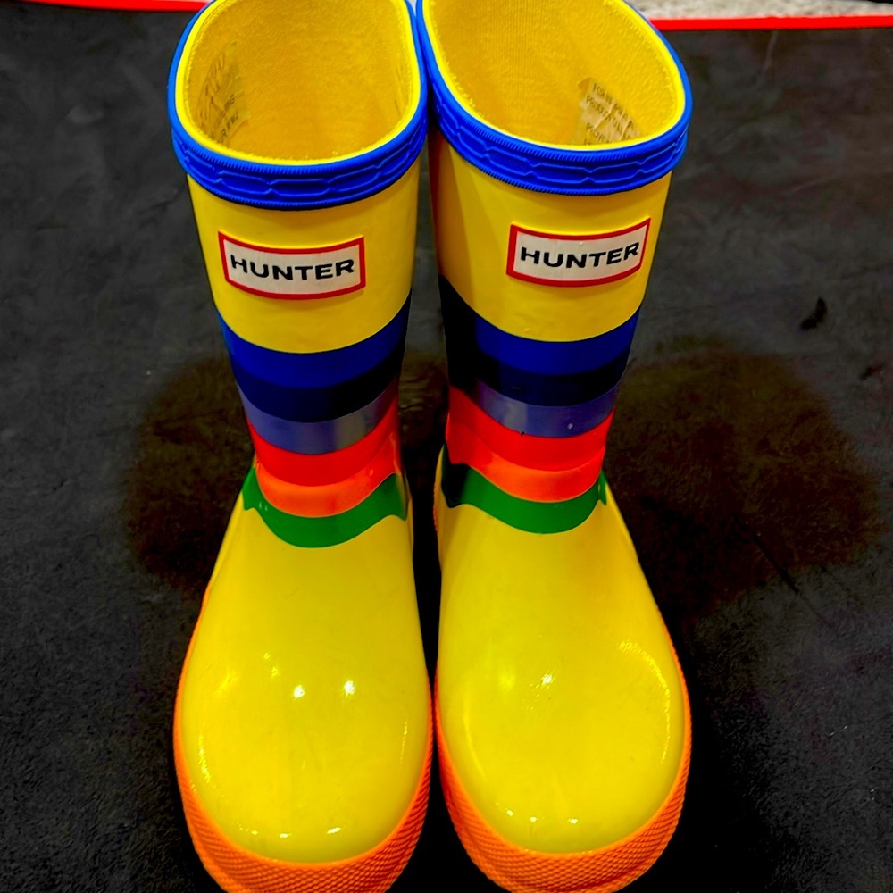 Hunter Kids Yellow Blue Red Green Stripe Rain Boots